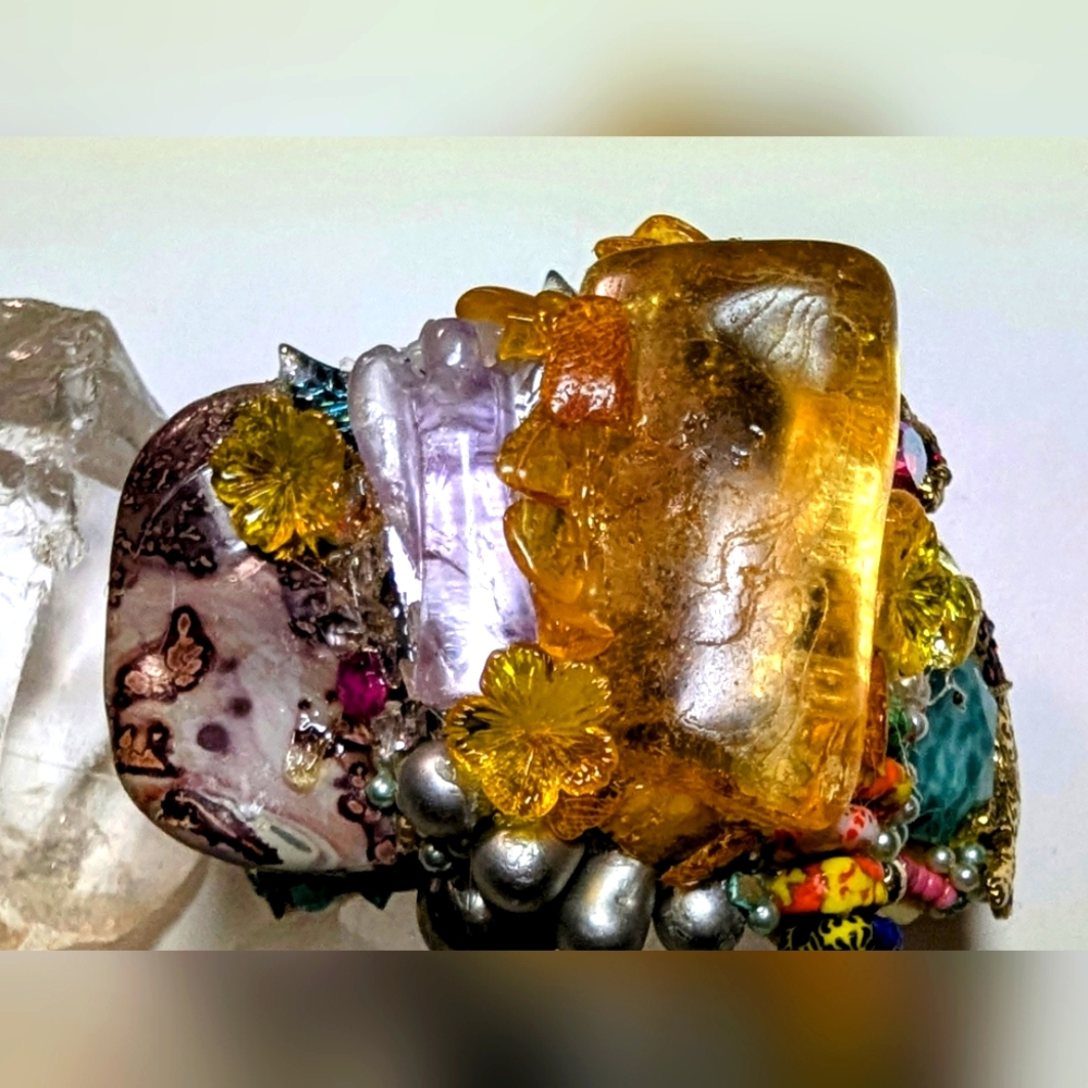 Gorgeous Wendy Gell Wristy Amber And Amethyst With Leopard Swarovski Jewels More